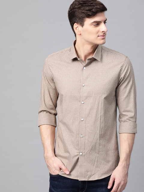 

Louis Philippe Sport Men Beige & White Super Slim Fit Knitted Checked Casual Shirt