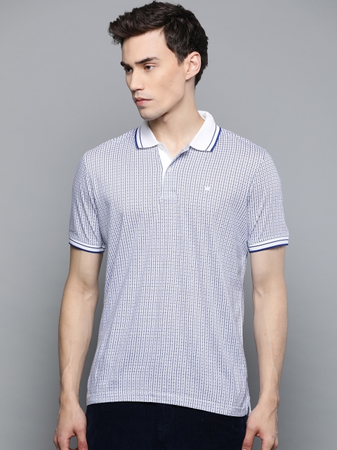 

Louis Philippe Men White & Blue Printed Polo Collar T-shirt