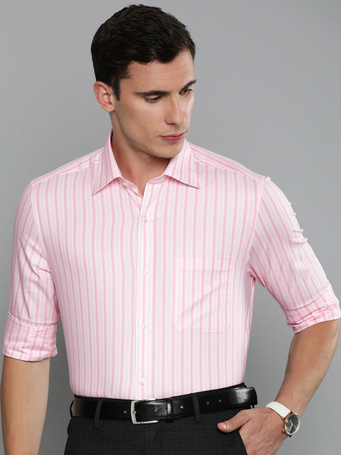 

Louis Philippe Men Pink & White Classic Regular Fit Striped Formal Shirt