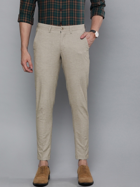 

Louis Philippe Sport Men Beige Comfy Tapered Fit Self Design Smart Casual Trousers