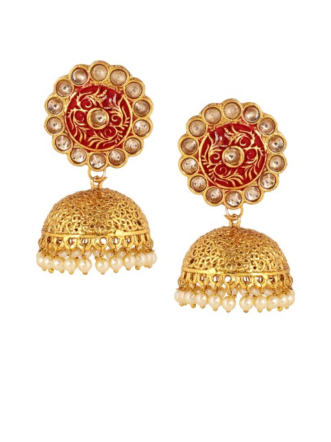 

Shining Diva Gold-Plated & Red Classic Jhumkas