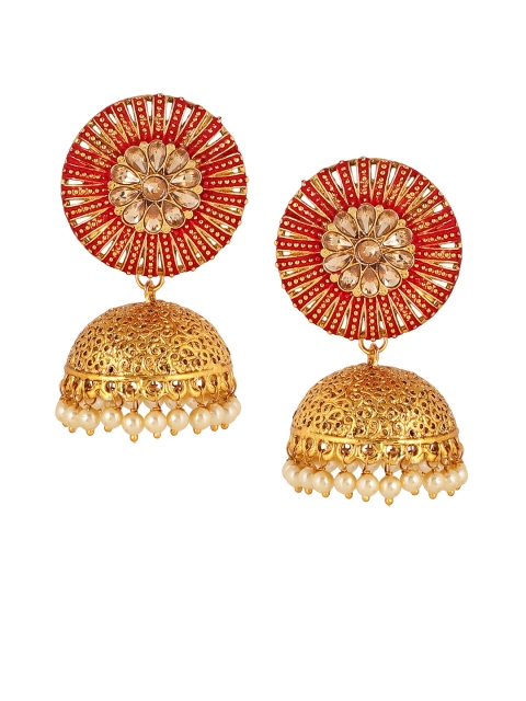 

Shining Diva Gold-Plated & Red Dome Shaped Jhumkas