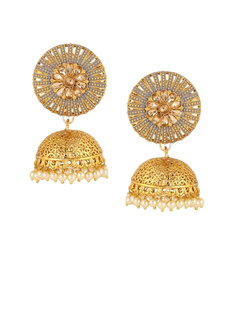 

Shining Diva Gold-Plated & Grey Antique Classic Jhumkas