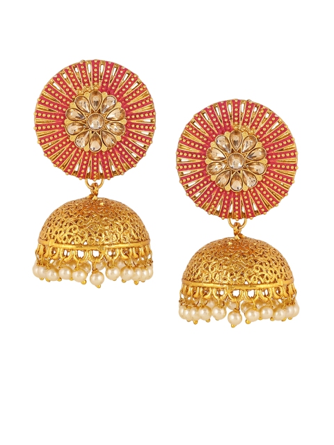 

Shining Diva Gold-Plated & Peach-Coloured Classic Jhumkas