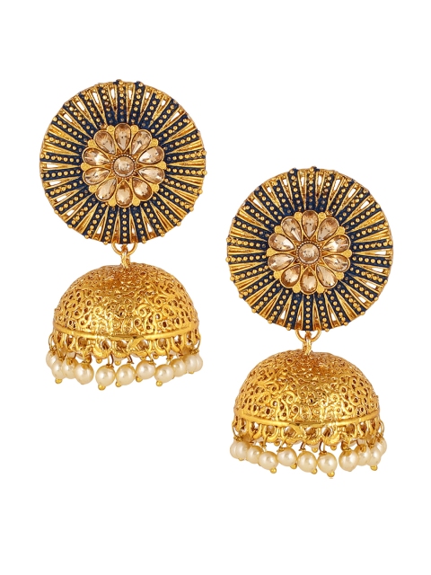 

Shining Diva Gold-Toned & Blue Dome Shaped Jhumkas