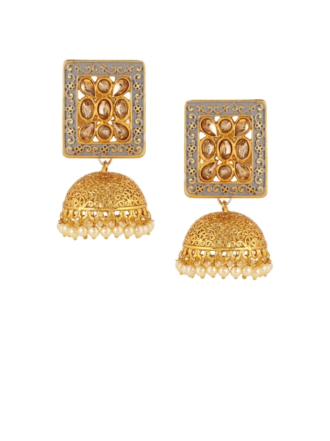

Shining Diva Gold-Toned & Grey Dome Shaped Jhumkas