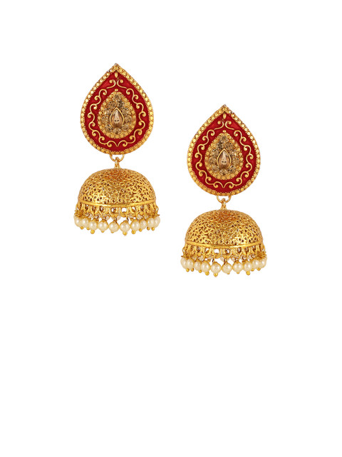 

Shining Diva Gold-Plated & Red Dome Shaped Jhumkas