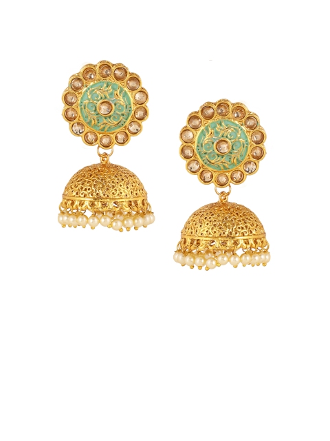 

Shining Diva Gold-Toned & Green Classic Jhumkas