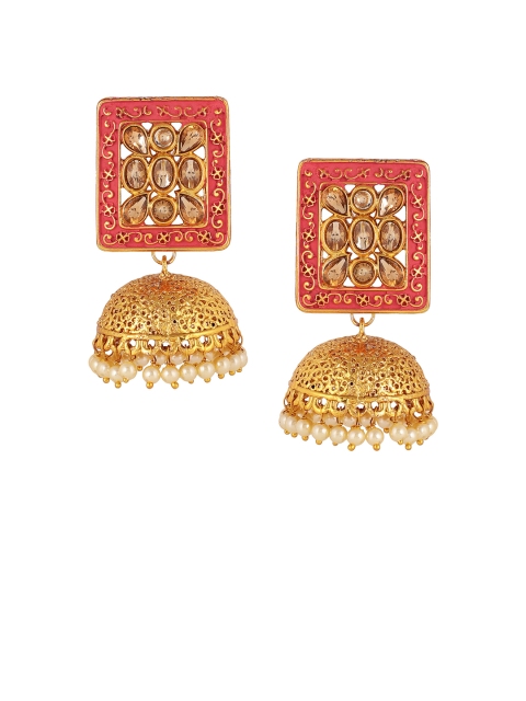 

Shining Diva Gold-Toned & Pink Classic Jhumkas