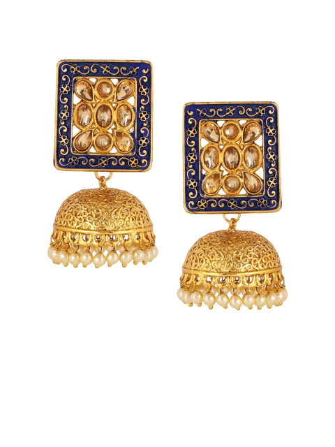 

Shining Diva Gold-Plated & Blue Antique Dome Shaped Jhumkas