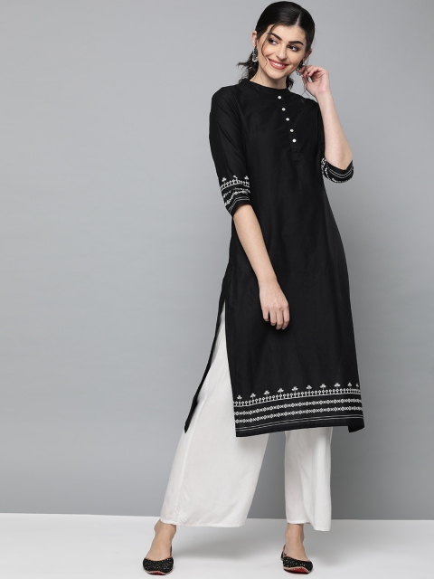 

HERE&NOW Women Black Solid Straight Kurta