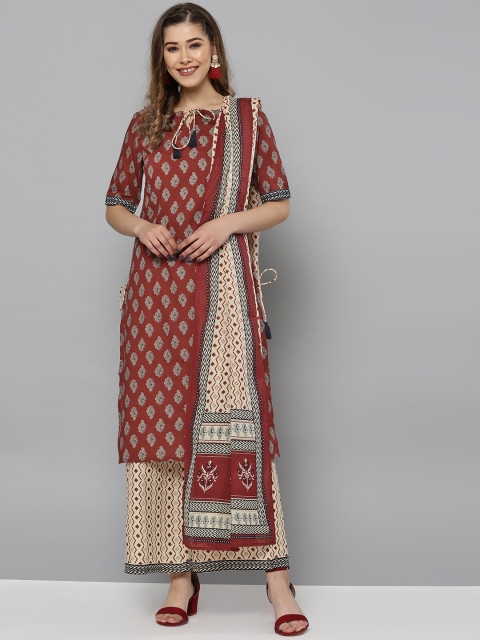 

HERE&NOW Women Brown & Beige Printed Kurta with Palazzos & Dupatta
