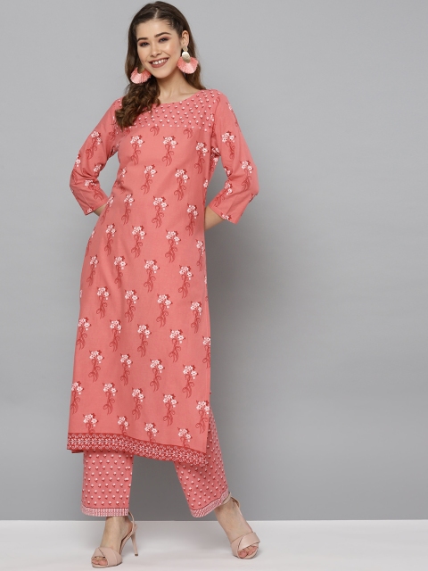 

HERE&NOW Women Pink & White Printed Kurta with Palazzos