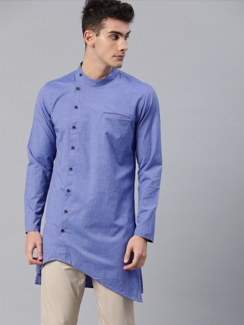 

IVOC Men Blue Solid Straight Asymmetric Kurta