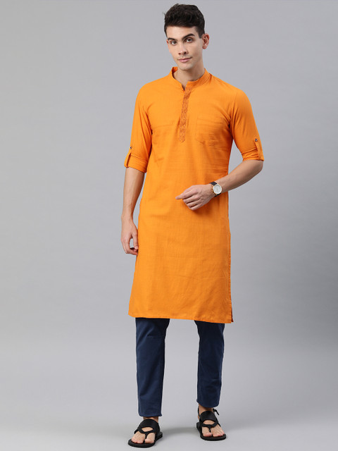 

IVOC Men Mustard Yellow Solid Straight Kurta
