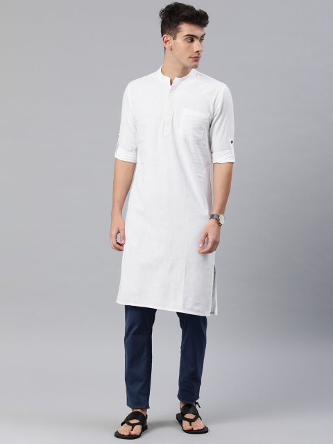 

IVOC Men White Solid Straight Kurta