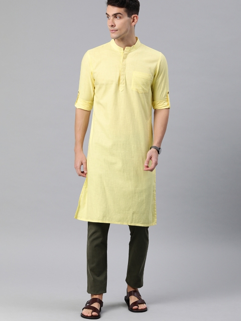 

IVOC Men Yellow Solid Straight Kurta