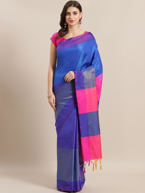 

GoSriKi Blue & Pink Colourblocked Saree