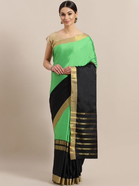 

GoSriKi Green & Black Colourblocked Mysore Silk Saree