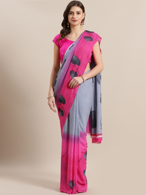 

GoSriKi Grey & Pink Printed Saree