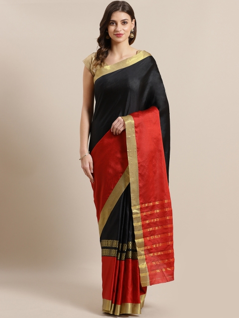 

GoSriKi Black & Red Colourblocked Mysore Silk Saree