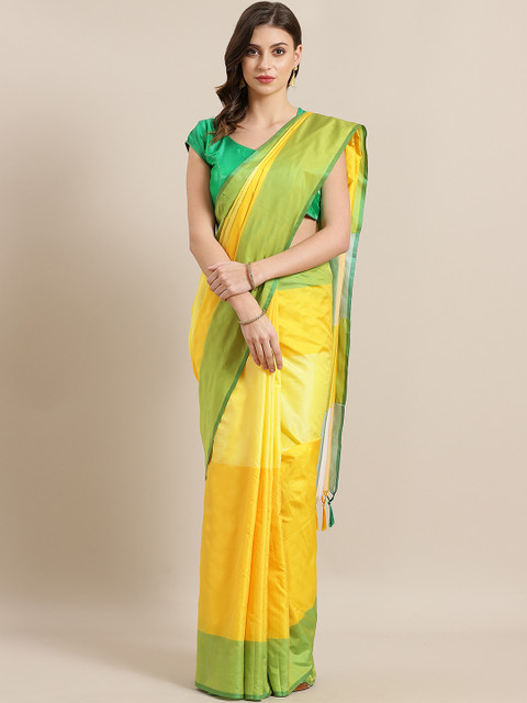 

GoSriKi Yellow & Green Colourblocked Saree