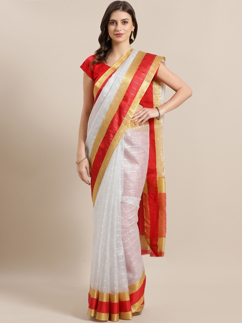 

GoSriKi Silver & Red Checked Kota Saree