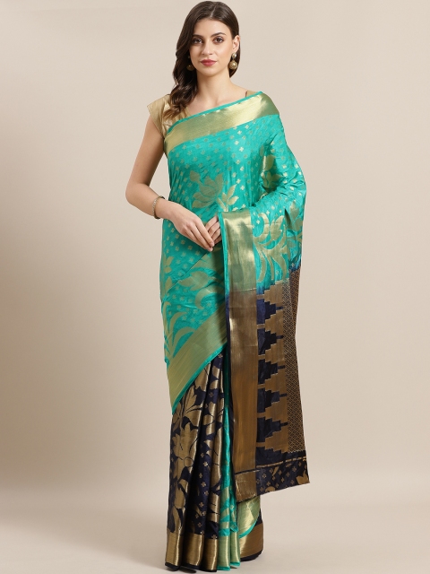 

GoSriKi Green & Navy Blue Woven Design Banarasi Saree