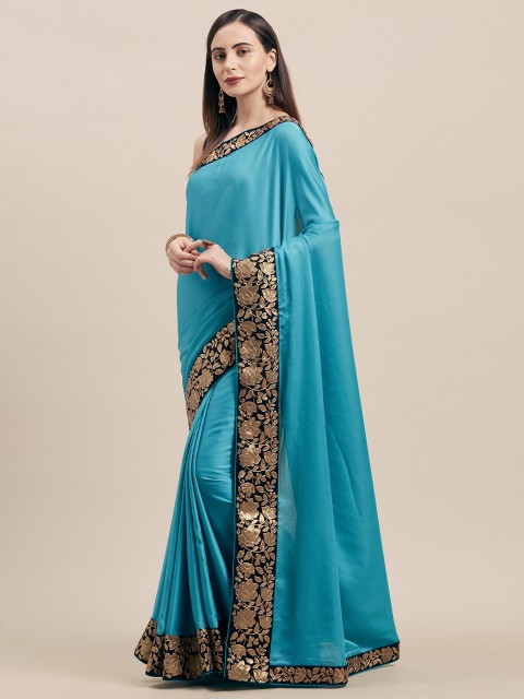 

Indian Women Teal Blue Embellished Poly Silk Saree