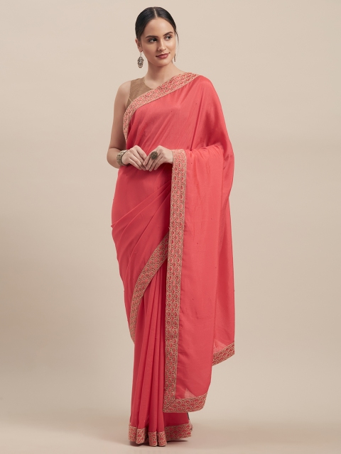 

Indian Women Pink Embellished Poly Silk Saree