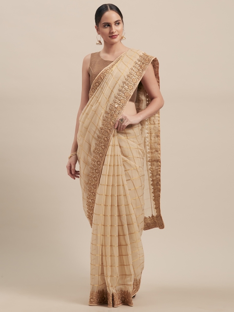 

Indian Women Gold-Toned Checked Jute Silk Saree