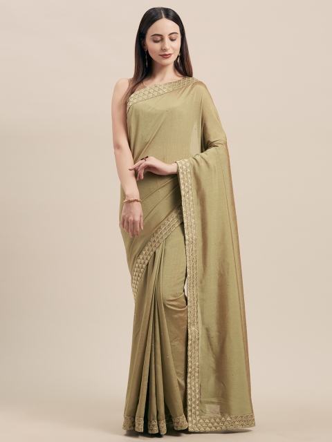 

Indian Women Olive Green Embellished Poly Silk Saree