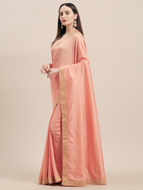 

Indian Women Peach-Coloured Embellished Poly Silk Saree