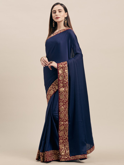 

Indian Women Blue & Maroon Poly Silk Solid Saree