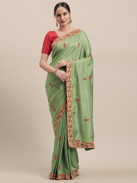 

Indian Women Green Embroidered Poly Silk Saree