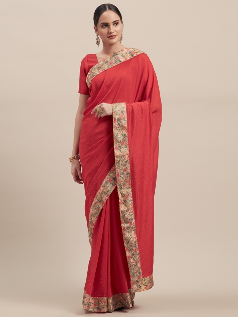 

Indian Women Red Embellished Poly Silk Saree