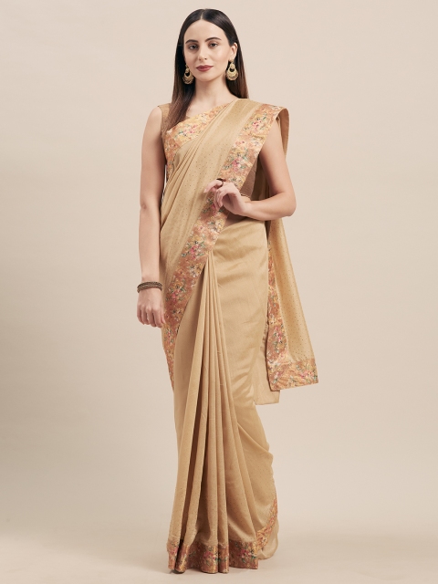 

Indian Women Beige Solid Poly Silk Saree