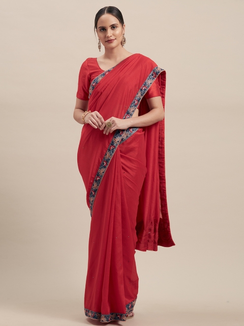 

Indian Women Red Embroidered Poly Silk Saree