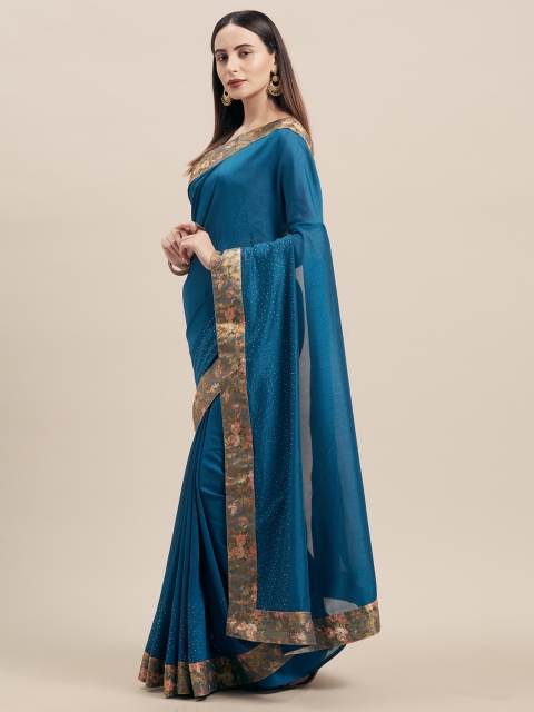 

Indian Women Blue & Grey Poly Silk Solid Saree