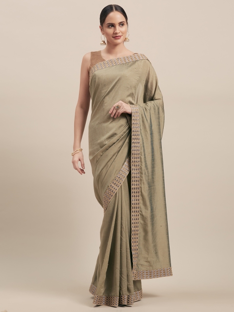 

Indian Women Olive Green Embellished Poly Silk Saree