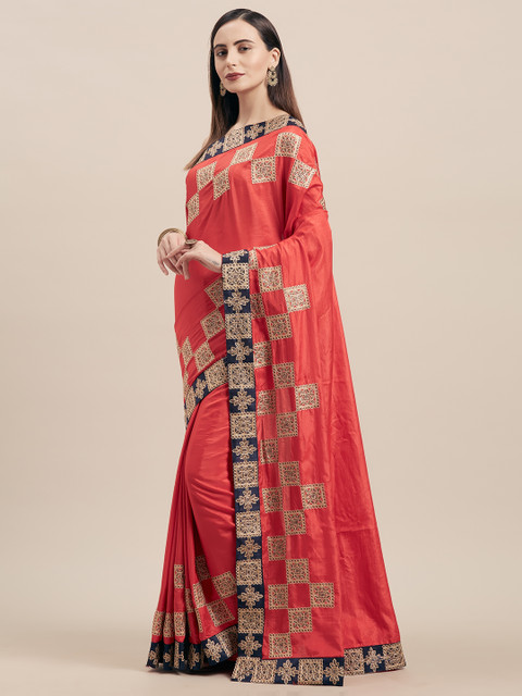 

Indian Women Red Embroidered Poly Silk Saree