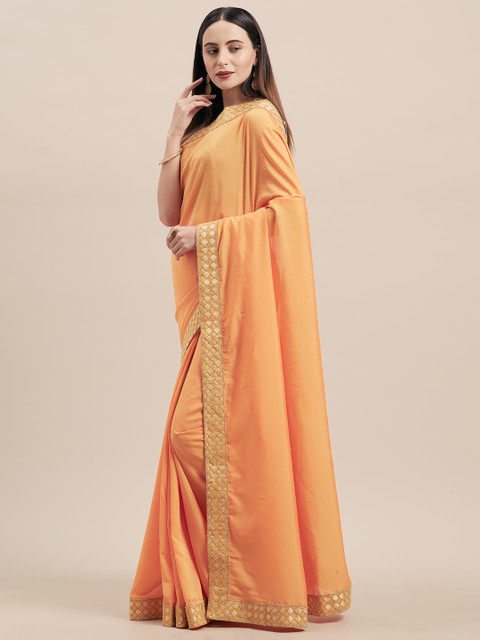 

Indian Women Mustard Orange Embellished Poly Silk Saree