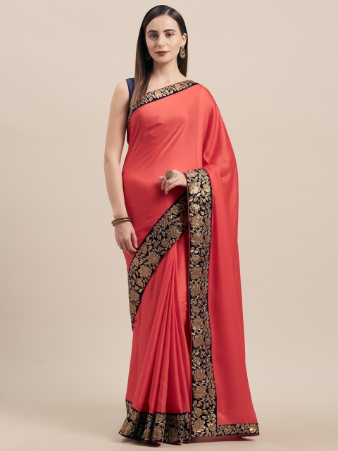 

Indian Women Red Solid Poly Silk Saree