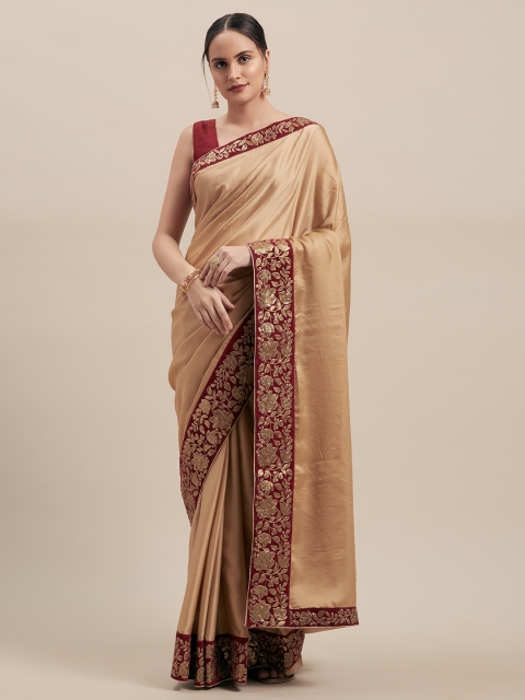 

Indian Women Brown & Maroon Poly Silk Solid Saree