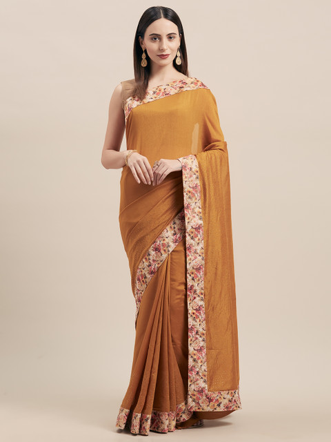 

Indian Women Olive Brown Solid Poly Silk Saree