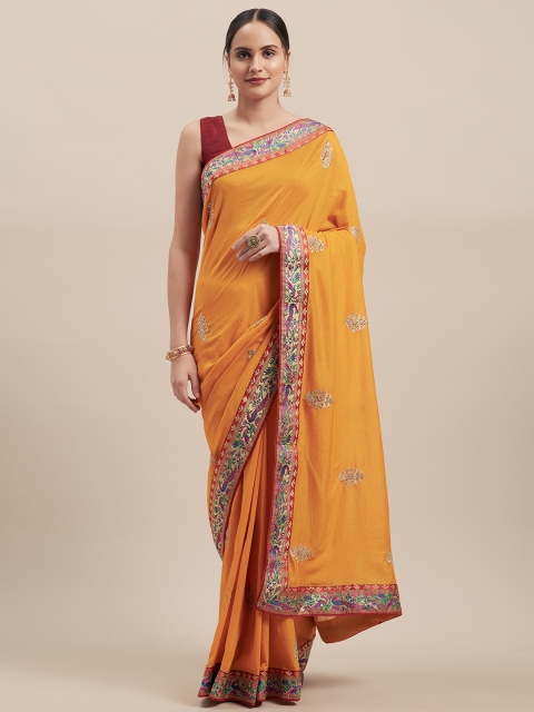 

Indian Women Yellow Embroidered Poly Silk Saree