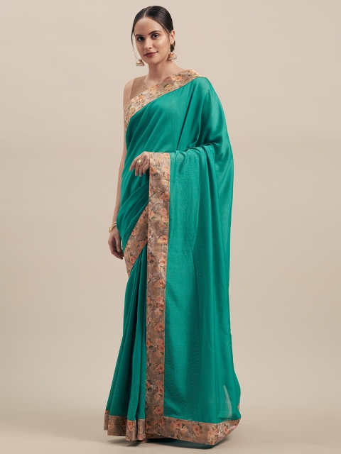 

Indian Women Green Solid Poly Silk Saree