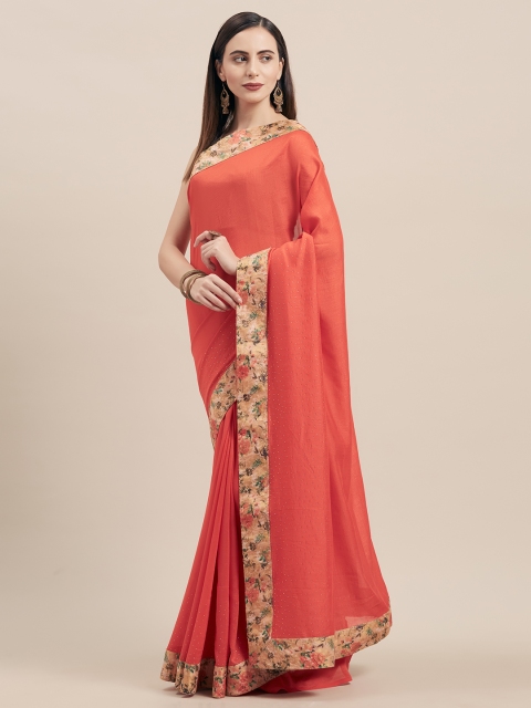 

Indian Women Orange Embellished Poly Silk Saree