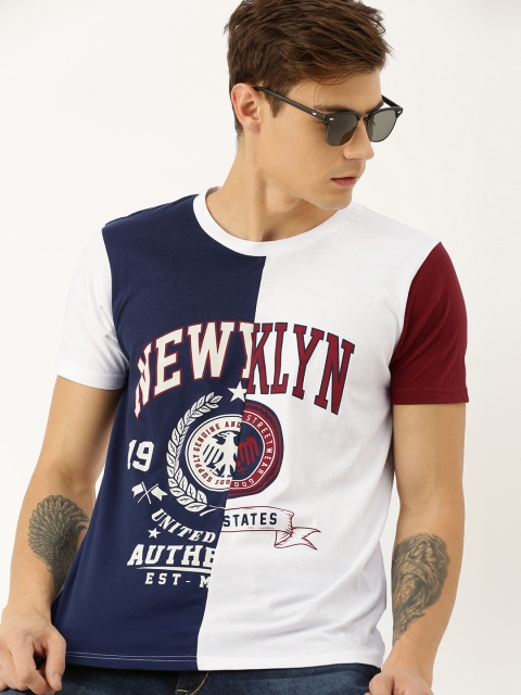 

Moda Rapido Men Navy Blue & White Colourblocked Round Neck T-shirt