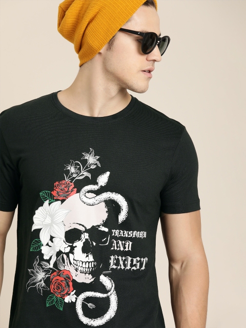 

Moda Rapido Men Black Printed Round Neck T-shirt